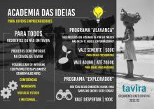 Flyer informativo com ideias de programas criados no âmbito do projeto Academia de Ideias. 